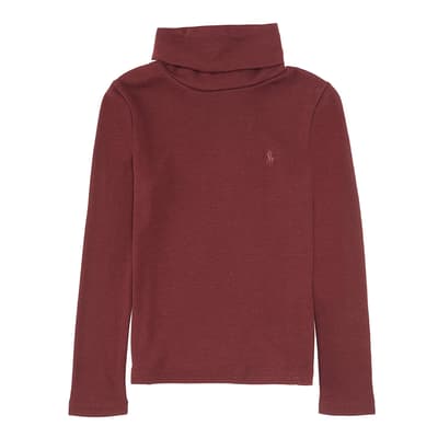 Older Girl's Dark Red Turtle Neck Cotton Blend Top