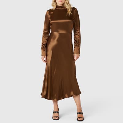 Brown June Silk Midi Dress