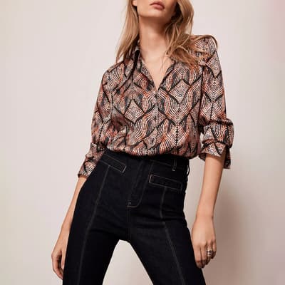 Orange Geo Print Satin Shirt