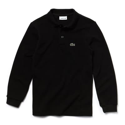 Teen Boy's Black Long Sleeve Cotton Blend Polo Shirt