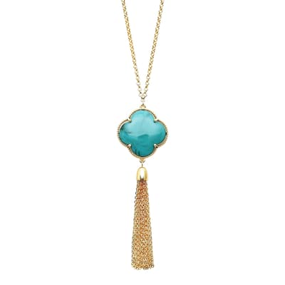 18K Gold Turquoise Tassel Statement Long Necklace