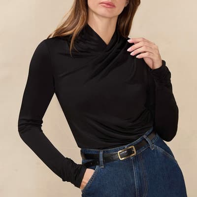 Black Wrap Neck Long Sleeve Top