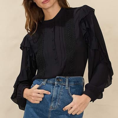 Black Frill Sleeve Shirt