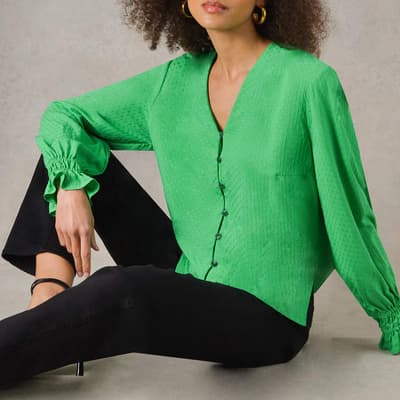 Green V-Neck Blouse