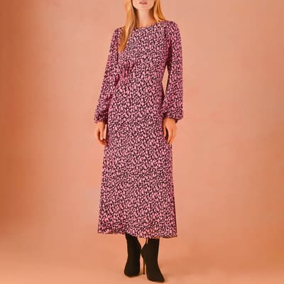 Pink Abstract Spot Print Midi Dress