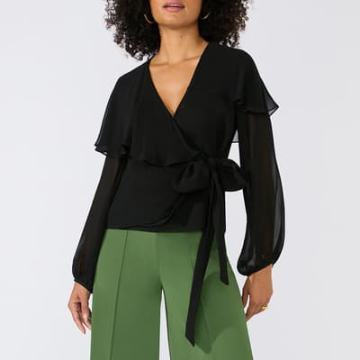 Black Cape Detail Wrap Top