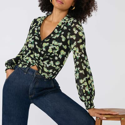 Green Daisy Floral Peplum Top