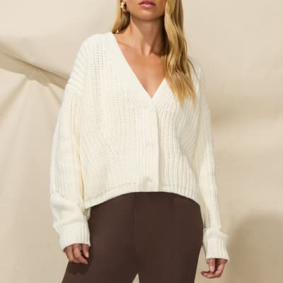 White V-Neck Cotton Blend Cardigan