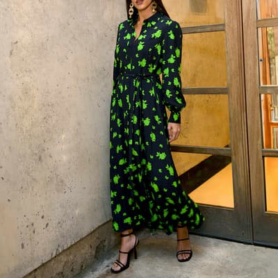 Green Floral Shirt Midi Dress