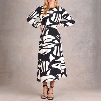 Black/White Printed Midi Dress