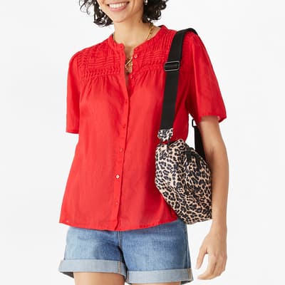 Red Alia Button Cotton Blouse