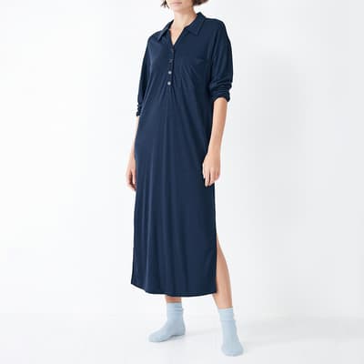 Navy Chesten Linen Blend Jersey Dress