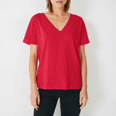 Red Kali V-Neck Cotton T-Shirt