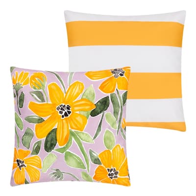 Flowers 43x43cm Reversible Outdoor Cushion, Lilac/Orange