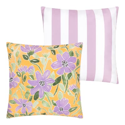 Flowers 43x43cm Reversible Outdoor Cushion, Yellow/Lilac