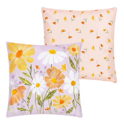 Wildflowers 43x43cm Reversible Outdoor Cushion, Lilac/Peach