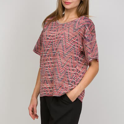 Pink/Navy Patterned Wool Blend T-Shirt