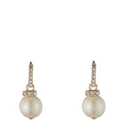 Gold and Pearl Pave Huggies Earrings