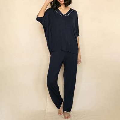 Navy Spitalfields Livaeco Jersey Pyjama Set