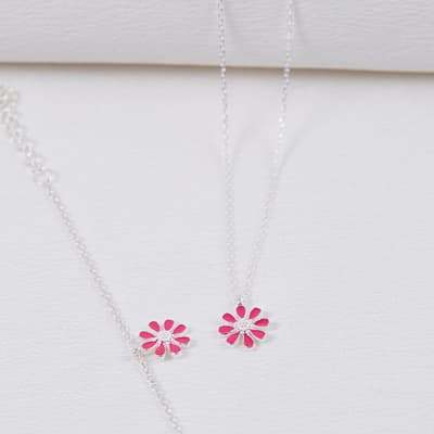 Silver Flower Necklace & Bracelet Set
