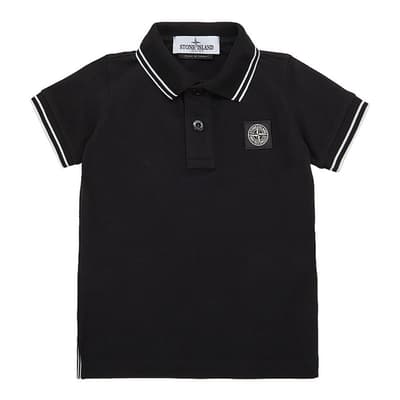 Black Pique Cotton Blend Polo Shirt