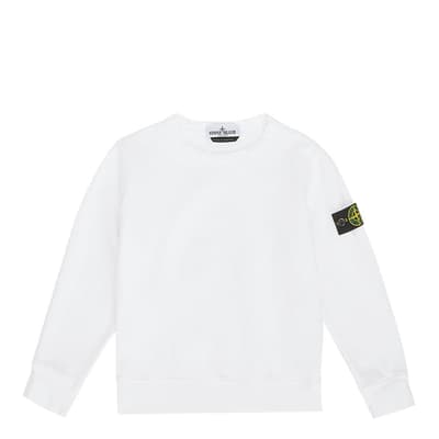 White Crew Neck Cotton Fleece Sweatshirt