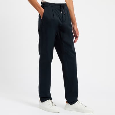 Navy Twill Cotton Blend Joggers