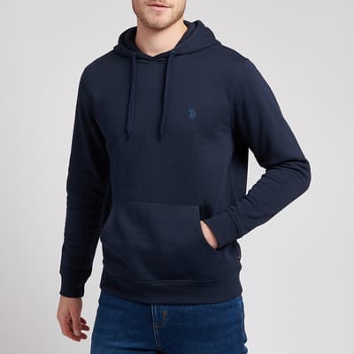 Navy Drawstring Cotton Blend Hoodie