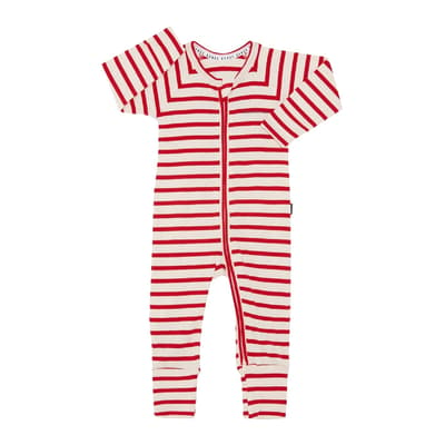 Red Stripe Wide Needle Cotton Blend Wondersuit