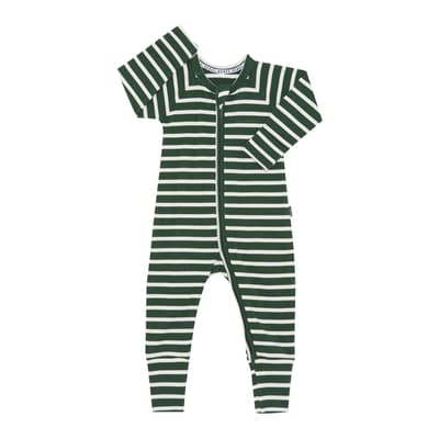 Dark Green Stripe Wide Needle Cotton Blend Wondersuit