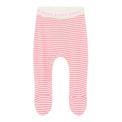 Pink Stripe Cotton Blend Foot Leggings