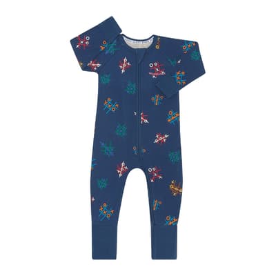 Navy Noughts and Crosses Zip Cotton Blend Wondersuit