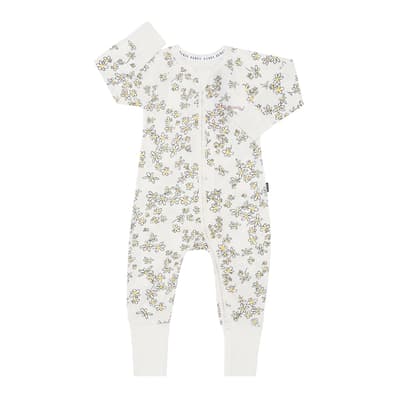 White Daisy Zip Cotton Blend Wondersuit