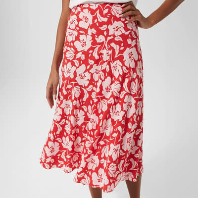 Red Angie Printed Midi Skirt