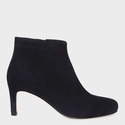 Navy Lizzie Heeled Leather Boots