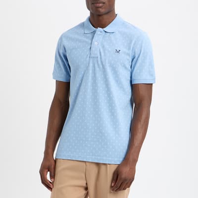 Blue Geo Print Cotton Polo Shirt