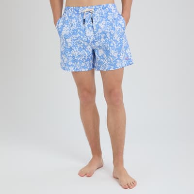 Blue Tropical Print Swim Shorts