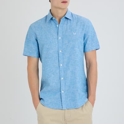 Blue Linen Blend Short Sleeve Shirt