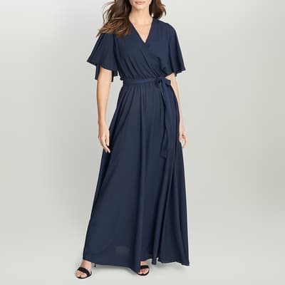 Navy Crissy Cape Sleeve Maxi Dress