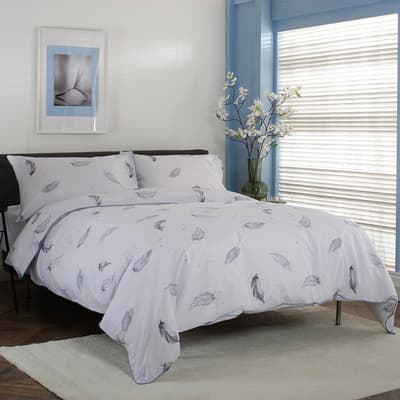 Swirl Of Feathers Double Duvet Set, Grey