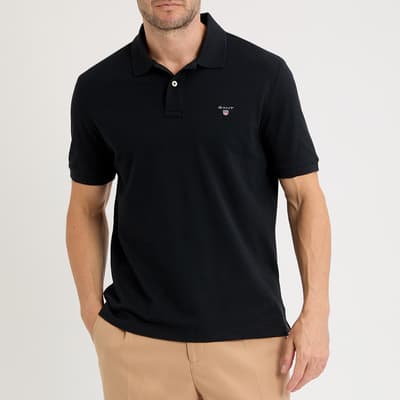 Black Embroidered Shield Logo Cotton Polo Shirt