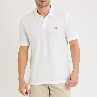 White Embroidered Shield Logo Cotton Polo Shirt