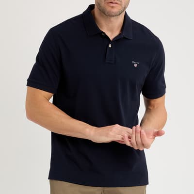 Navy Embroidered Shield Logo Cotton Polo Shirt