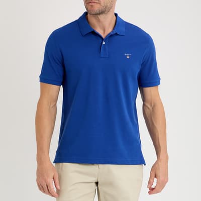 Blue Embroidered Shield Logo Cotton Polo Shirt
