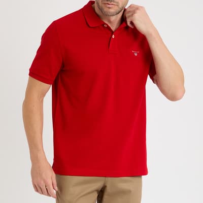 Red Embroidered Shield Logo Cotton Polo Shirt