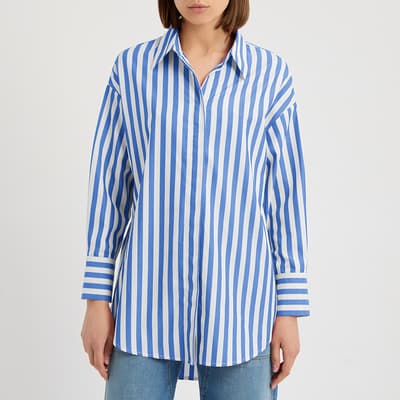 Blue/White Cotton Dip Hem Shirt