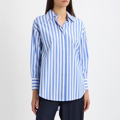 Blue/White Cotton Dip Hem Shirt