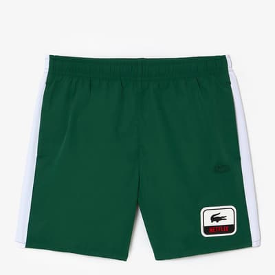 Teen Boy's Dark Green Side Stripe Swimming Trunks