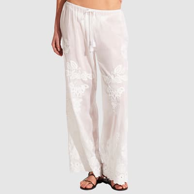 White Embroidered Trousers
