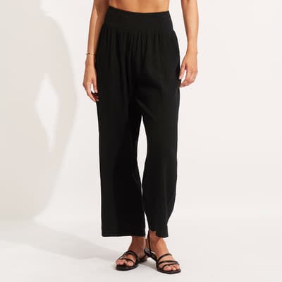 Black Double Cloth Shirred Trousers